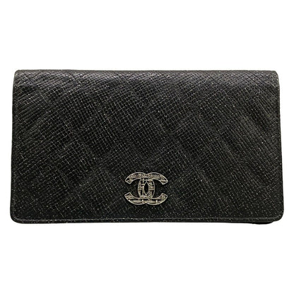 Chanel Wallet Quilted Black Silver Lame