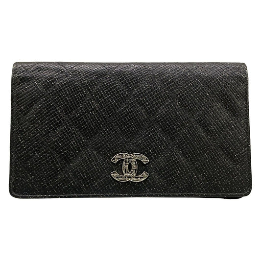 Chanel Wallet Quilted Black Silver Lame