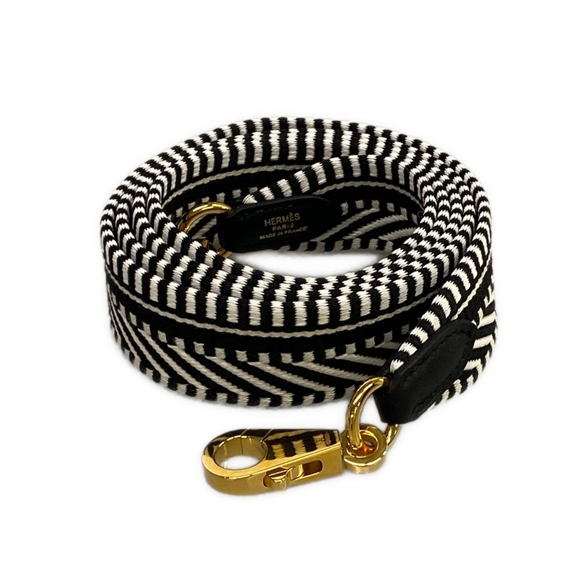 Hermes Shoulder Strap Bandouliere Sangle Caval 25 mm Black White Gold