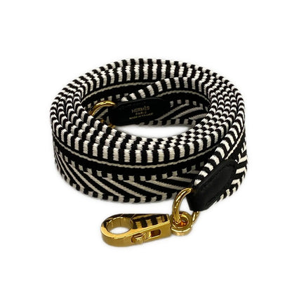 Hermes Shoulder Strap Bandouliere Sangle Caval 25 mm Black White Gold