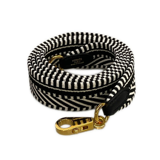 Hermes Shoulder Strap Bandouliere Sangle Caval 25 mm Black White Gold