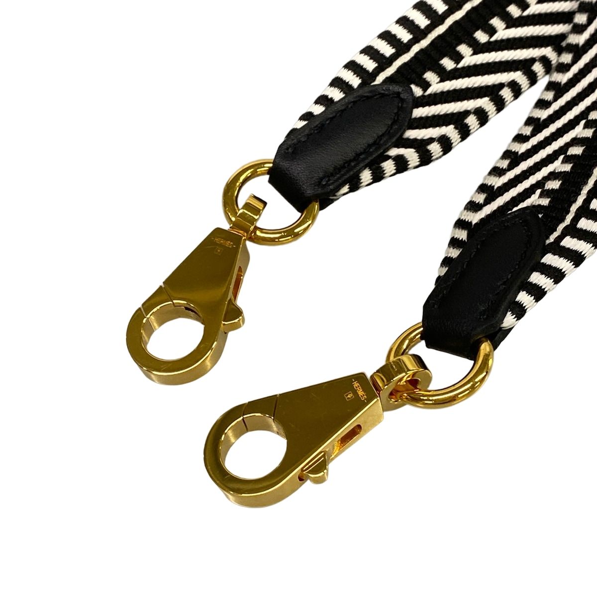 Hermes Shoulder Strap Bandouliere Sangle Caval 25 mm Black White Gold — view 4