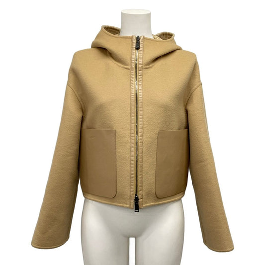 Fendi Coat 38 S Beige Wool Silk