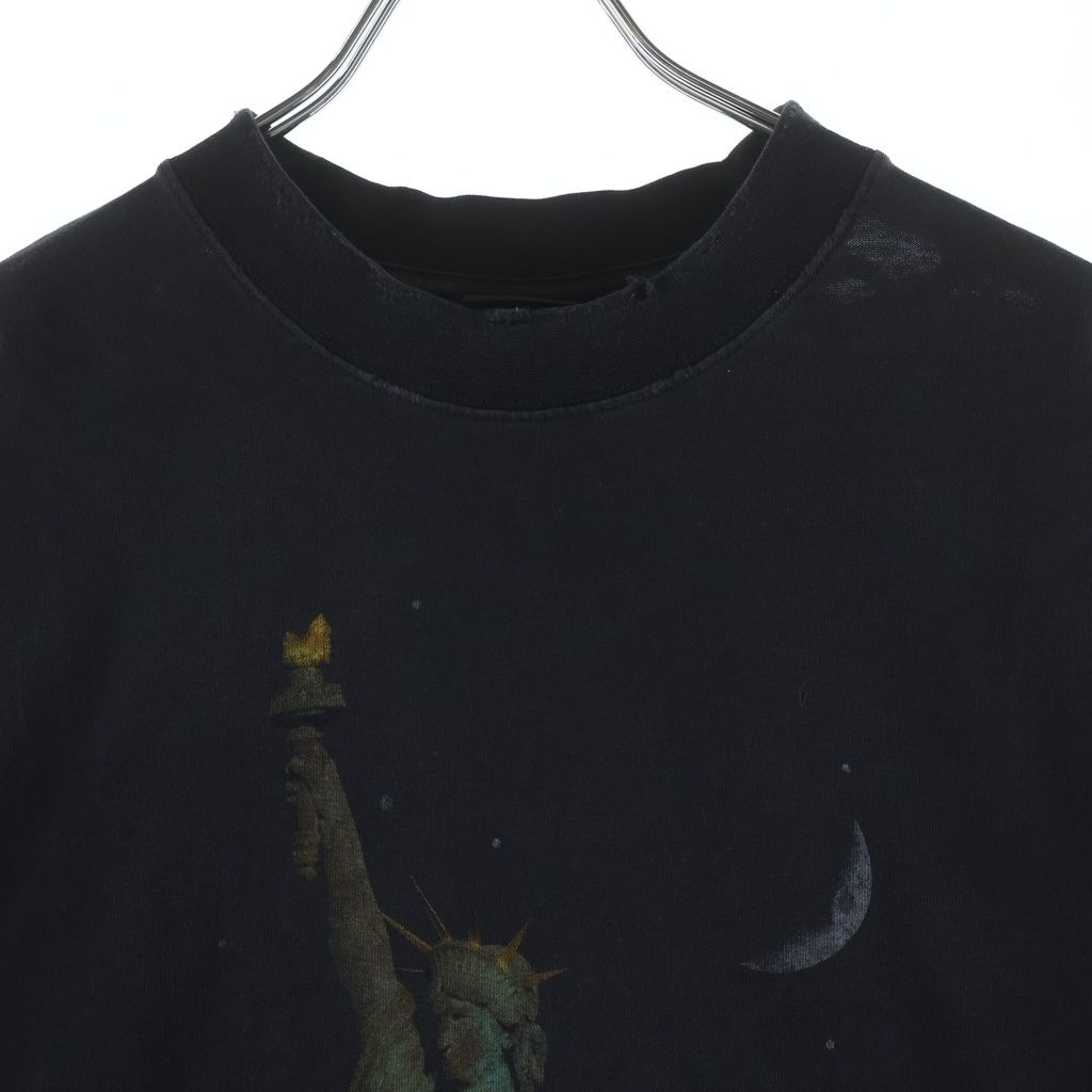 Balenciaga Paris Liberty Distressed Crew Neck Short Sleeve T-Shirt Black — view 3