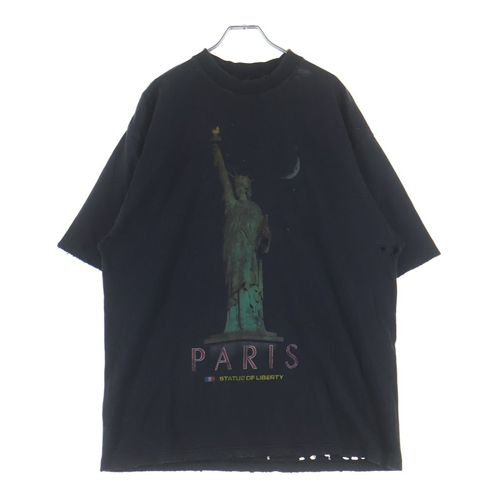 Balenciaga Paris Liberty Distressed Crew Neck Short Sleeve T-Shirt Black