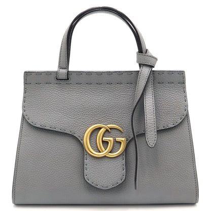 Gucci GG Marmont Top Handle 2-Way Shoulder Bag Gray Leather Gold