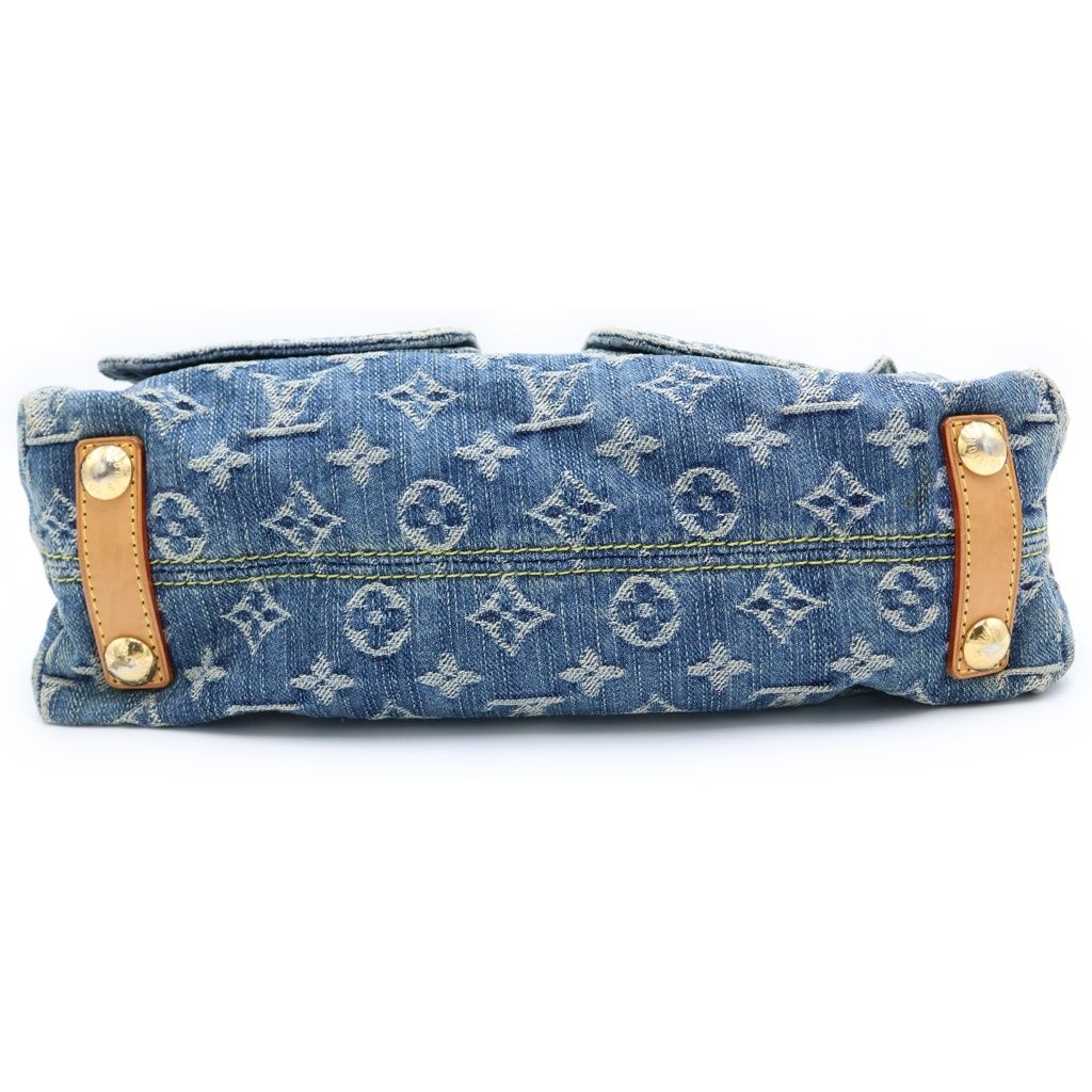 Louis Vuitton Monogram Denim PM Shoulder Bag Indigo Blue Brown Leather Gold — view 4