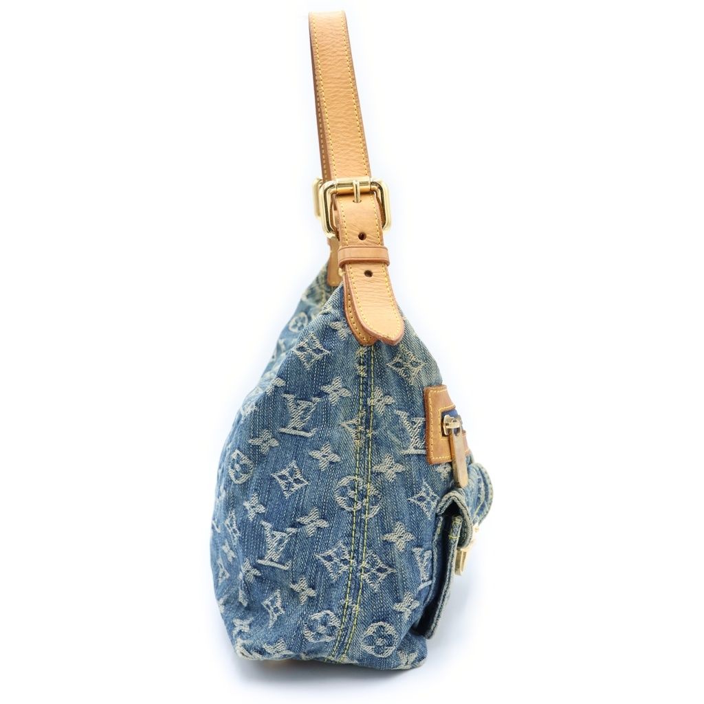 Louis Vuitton Monogram Denim PM Shoulder Bag Indigo Blue Brown Leather Gold — view 3