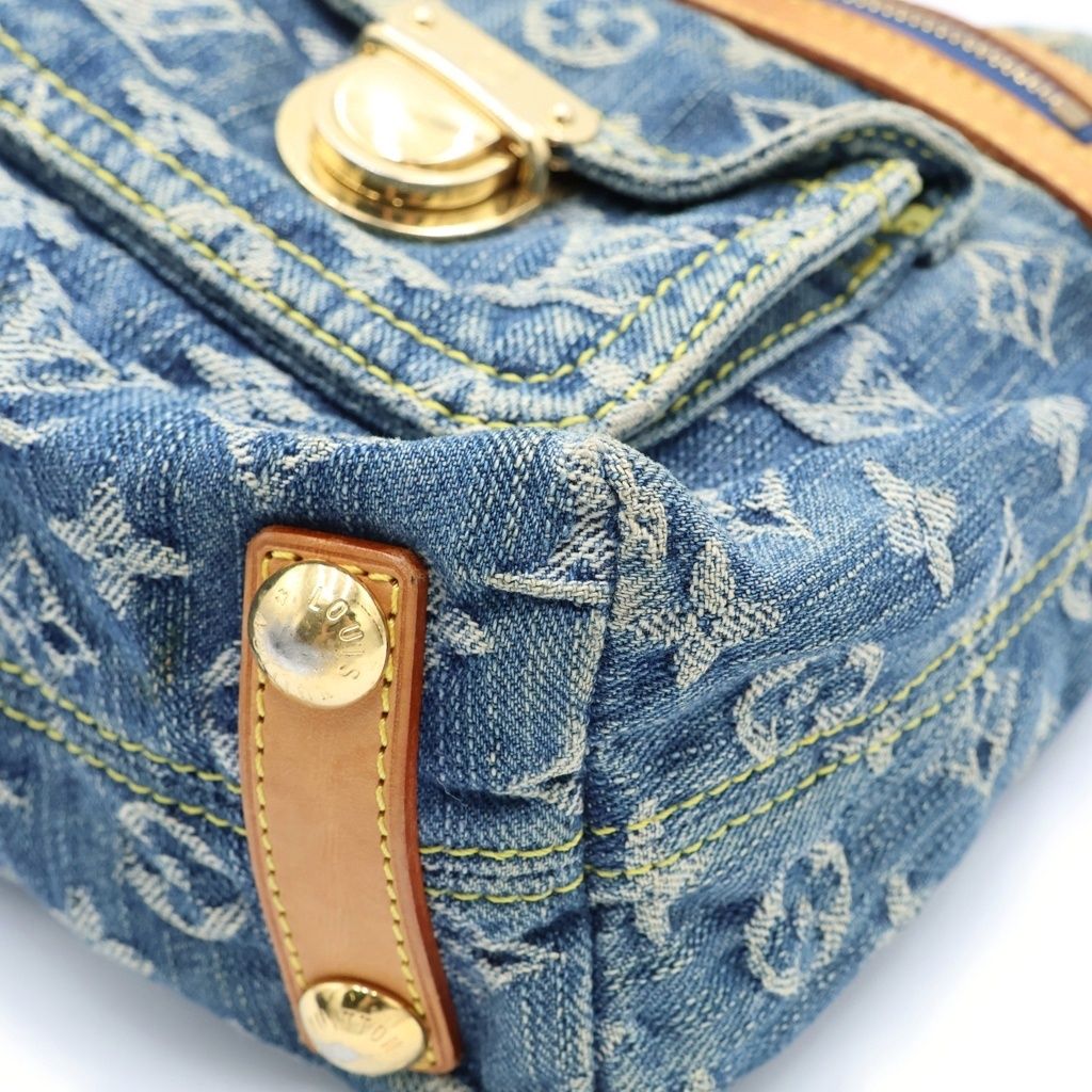 Louis Vuitton Monogram Denim PM Shoulder Bag Indigo Blue Brown Leather Gold — view 6