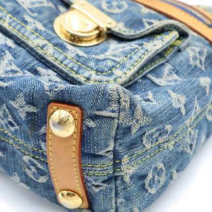 Louis Vuitton Monogram Denim PM Shoulder Bag Indigo Blue Brown Leather Gold — view 6