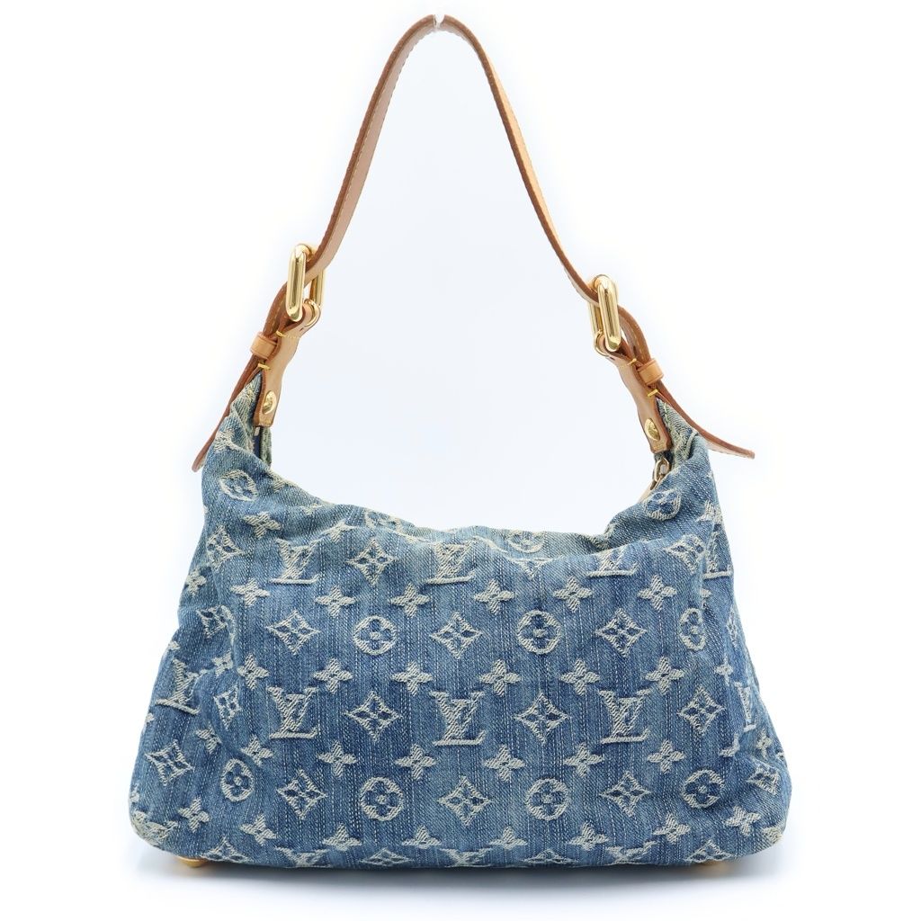 Louis Vuitton Monogram Denim PM Shoulder Bag Indigo Blue Brown Leather Gold — view 2