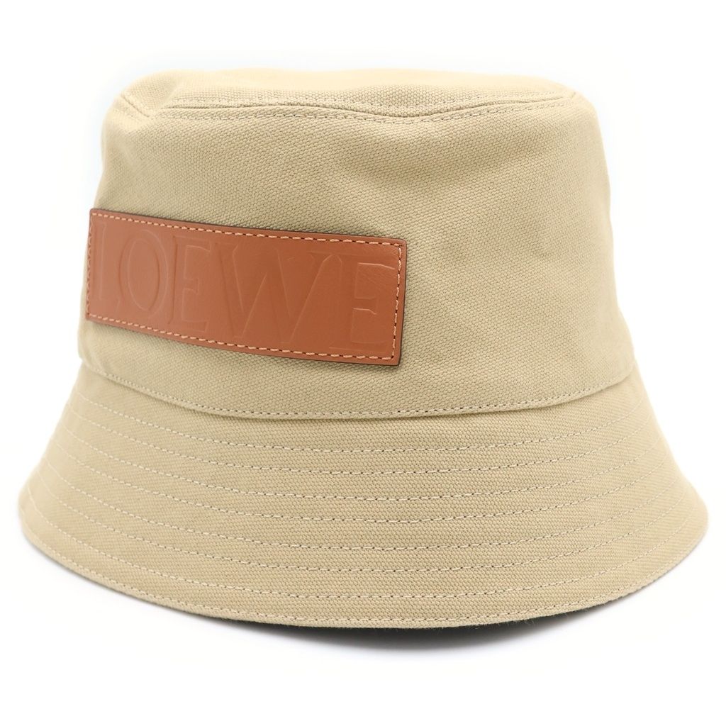 Loewe Logo Leather Patch Canvas Bucket Hat Beige