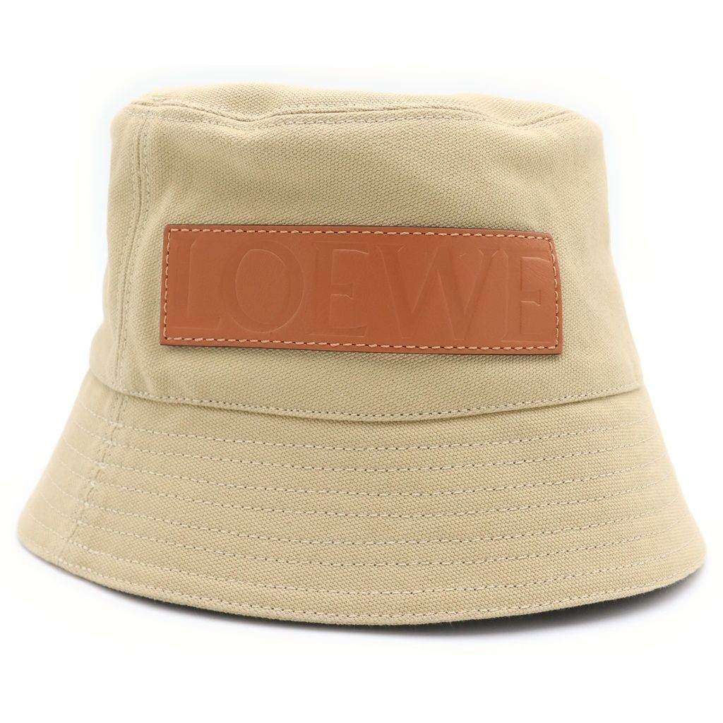 Loewe Logo Leather Patch Canvas Bucket Hat Beige — view 4