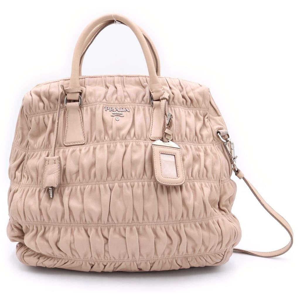 Prada Nappa Shoulder Bag Pink Beige Leather Gold