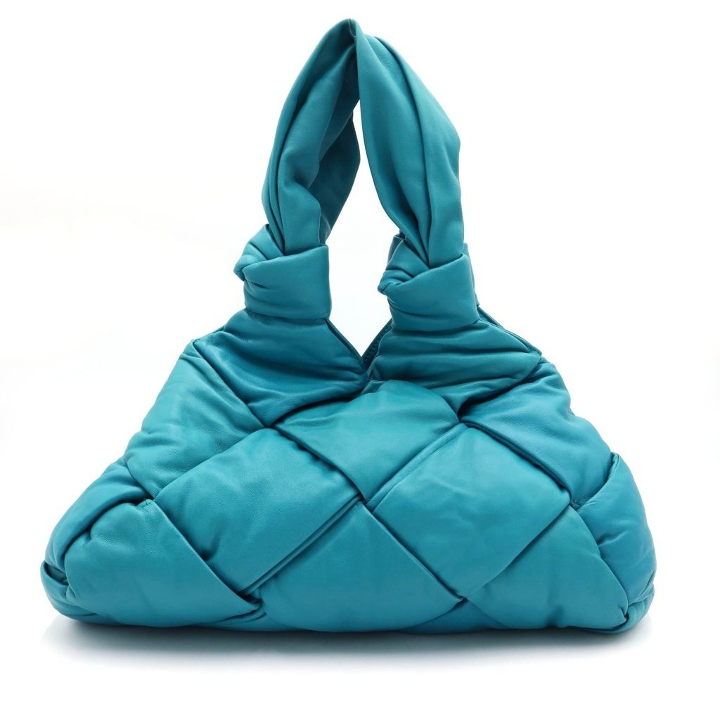 Bottega Veneta Padded Lock Tote Turquoise Blue Leather