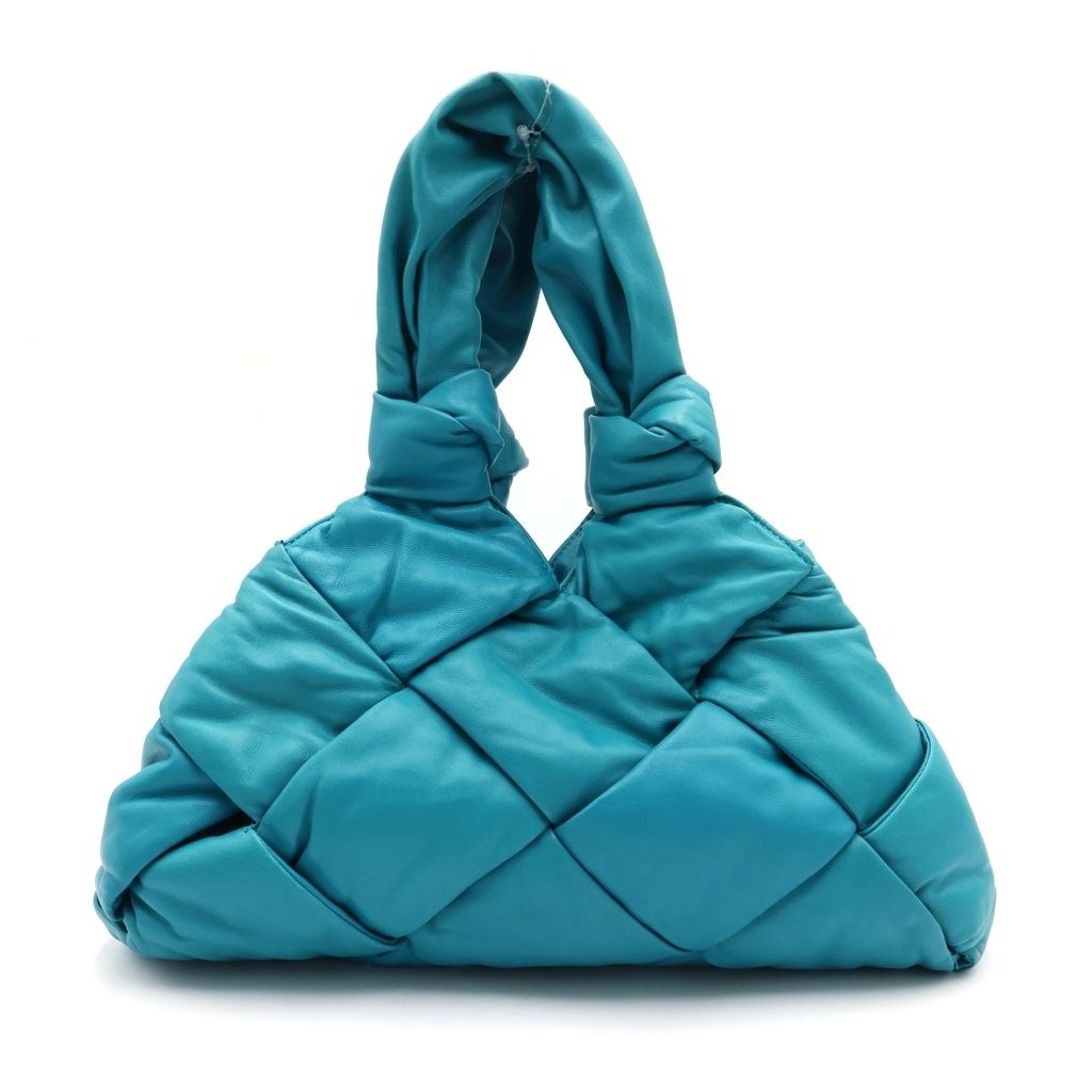 Bottega Veneta Padded Lock Tote Turquoise Blue Leather — view 2