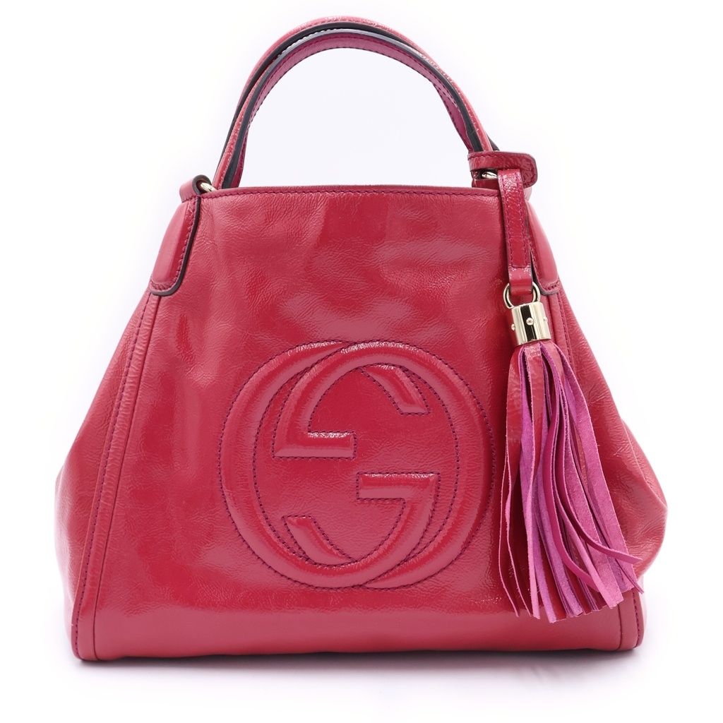 Gucci Soho Fringe 2-Way Shoulder Bag Pink Patent Leather Gold