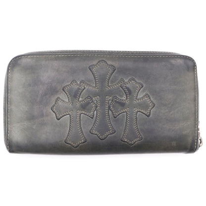 Chrome Hearts Rec Zip 3 Cross Round Zip Leather Wallet Black
