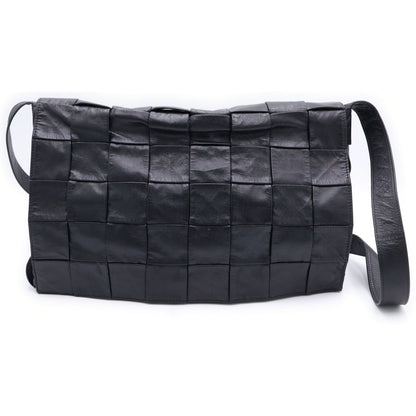 Bottega Veneta Intrecciato Leather Messenger Back Black