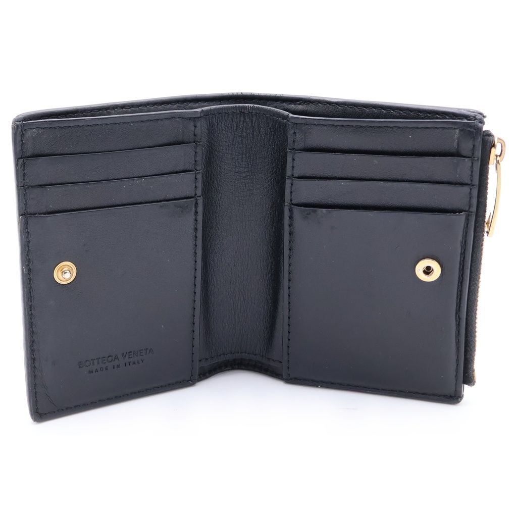 Bottega Veneta Maxi Intrecciato Compact Wallet Bifold Black Leather Gold — view 4