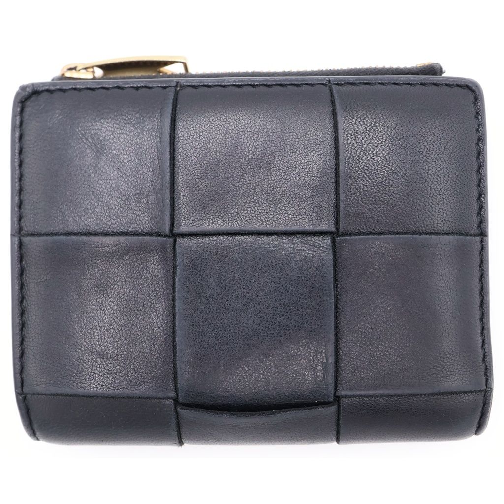Bottega Veneta Maxi Intrecciato Compact Wallet Bifold Black Leather Gold