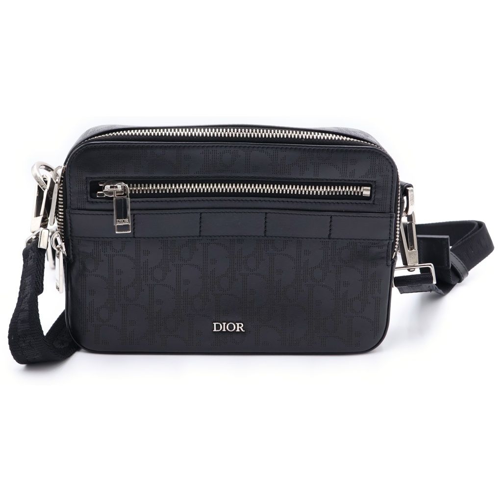 Dior Oblique Galaxy Mini Shoulder Bag Black Leather Silver