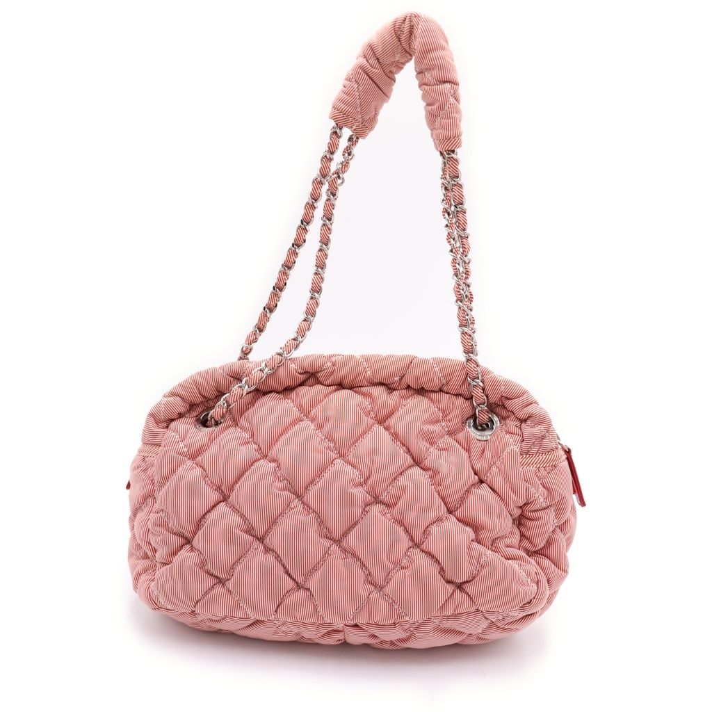 Chanel Bubble Quilt Stripe Chain Shoulder Bag Red White Silver — view 2
