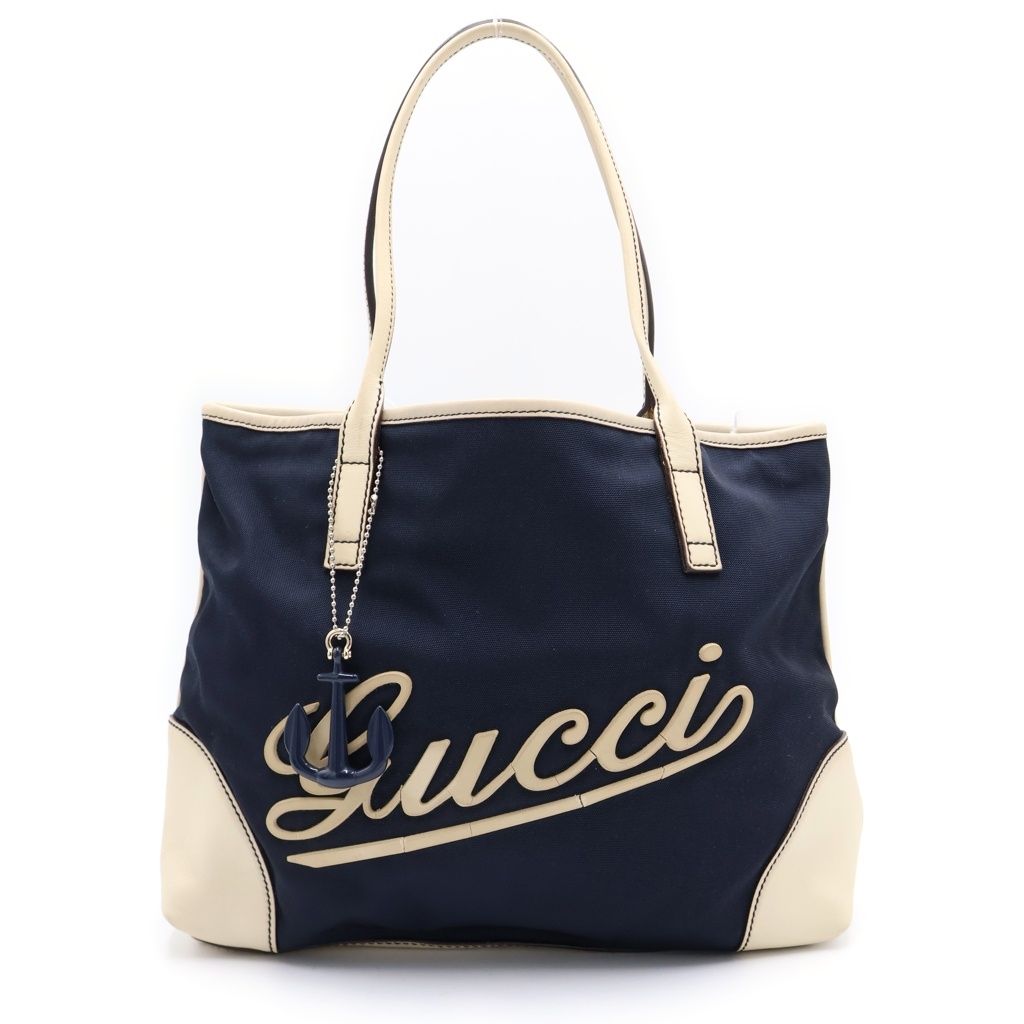 Gucci Marine Tote Navy White Leather Silver