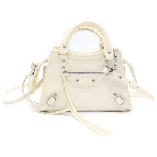 Balenciaga Neo Classic Mini 2-Way Shoulder Bag Ivory White Embossed Croco Silver