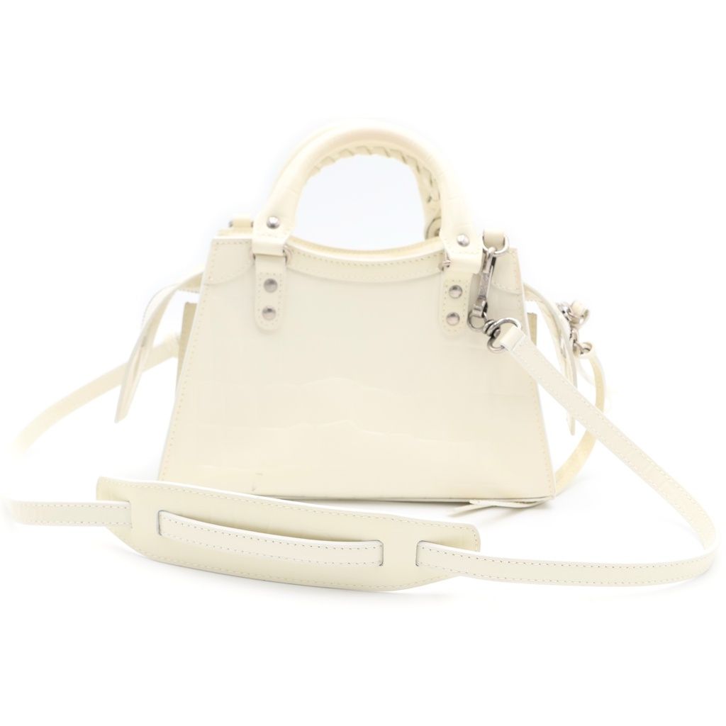 Balenciaga Neo Classic Mini 2-Way Shoulder Bag Ivory White Embossed Croco Silver — view 2