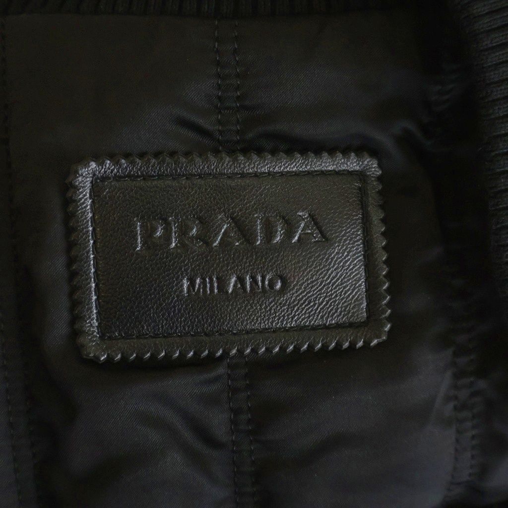 Prada From the Runway Leather Bomber Jacket Black Yellow with Patch — view 6