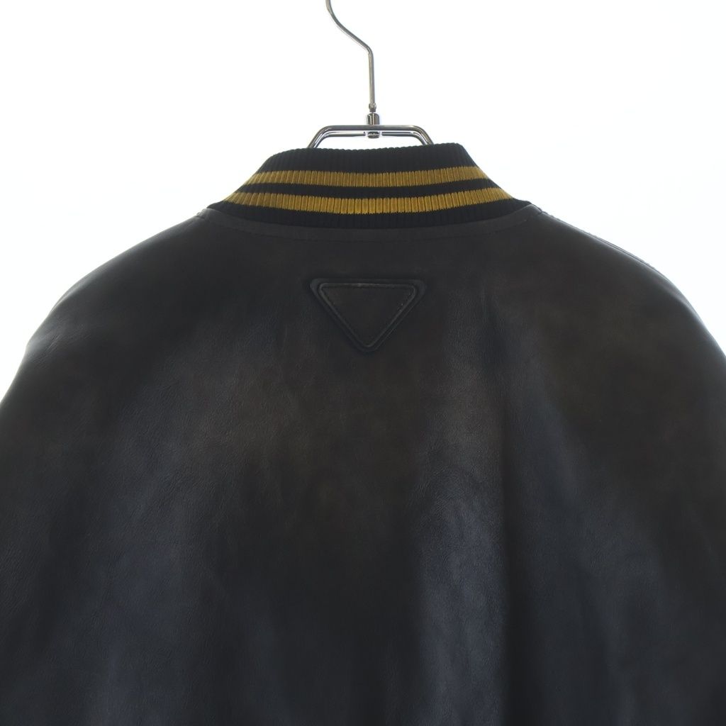 Prada From the Runway Leather Bomber Jacket Black Yellow with Patch — view 4
