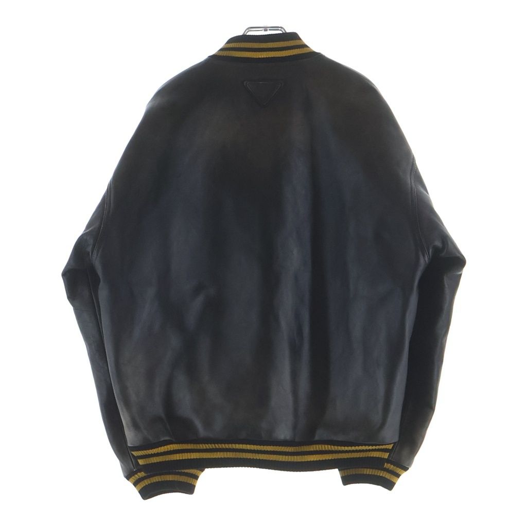 Prada From the Runway Leather Bomber Jacket Black Yellow with Patch — view 2