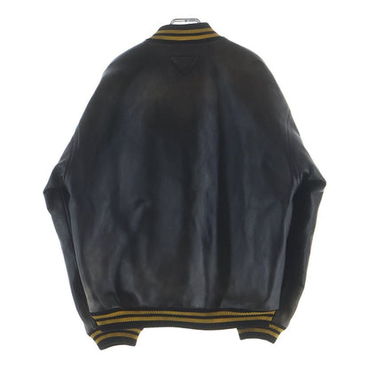 Prada From the Runway Leather Bomber Jacket Black Yellow with Patch — view 2