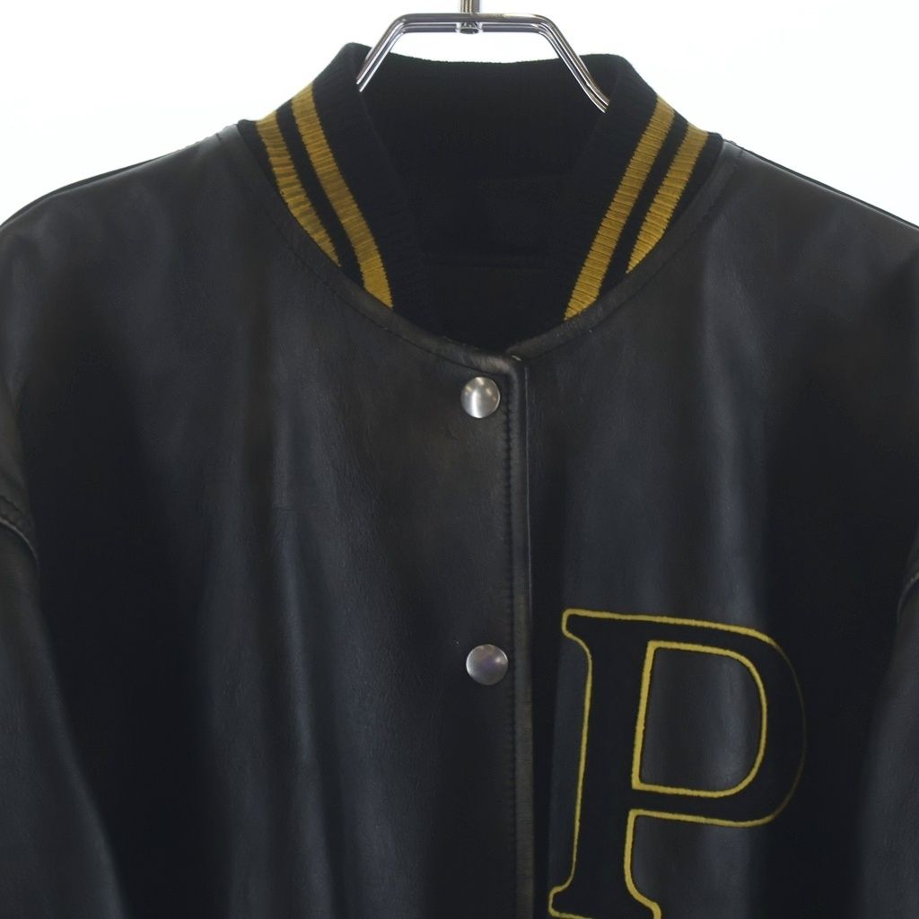 Prada From the Runway Leather Bomber Jacket Black Yellow with Patch — view 3