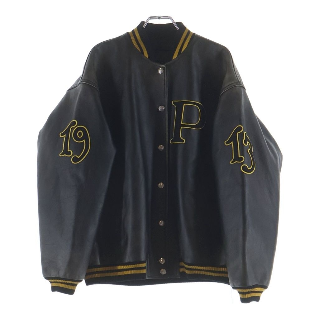 Prada From the Runway Leather Bomber Jacket Black Yellow with Patch