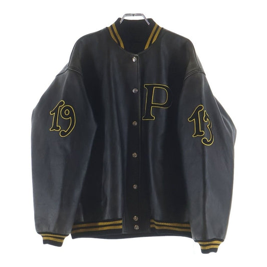 Prada From the Runway Leather Bomber Jacket Black Yellow with Patch