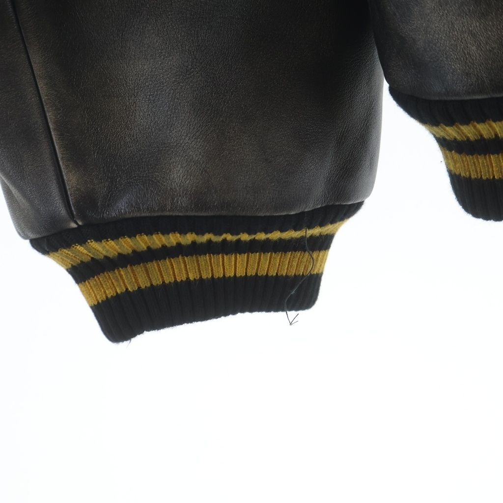 Prada From the Runway Leather Bomber Jacket Black Yellow with Patch — view 5