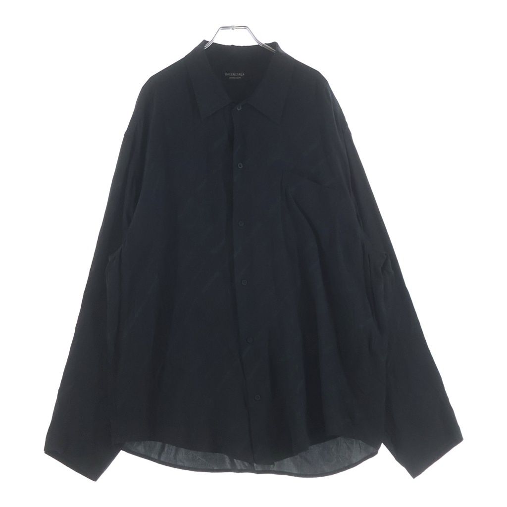 Balenciaga BB Logo All Over Pattern Silk Long Sleeve Shirt Black