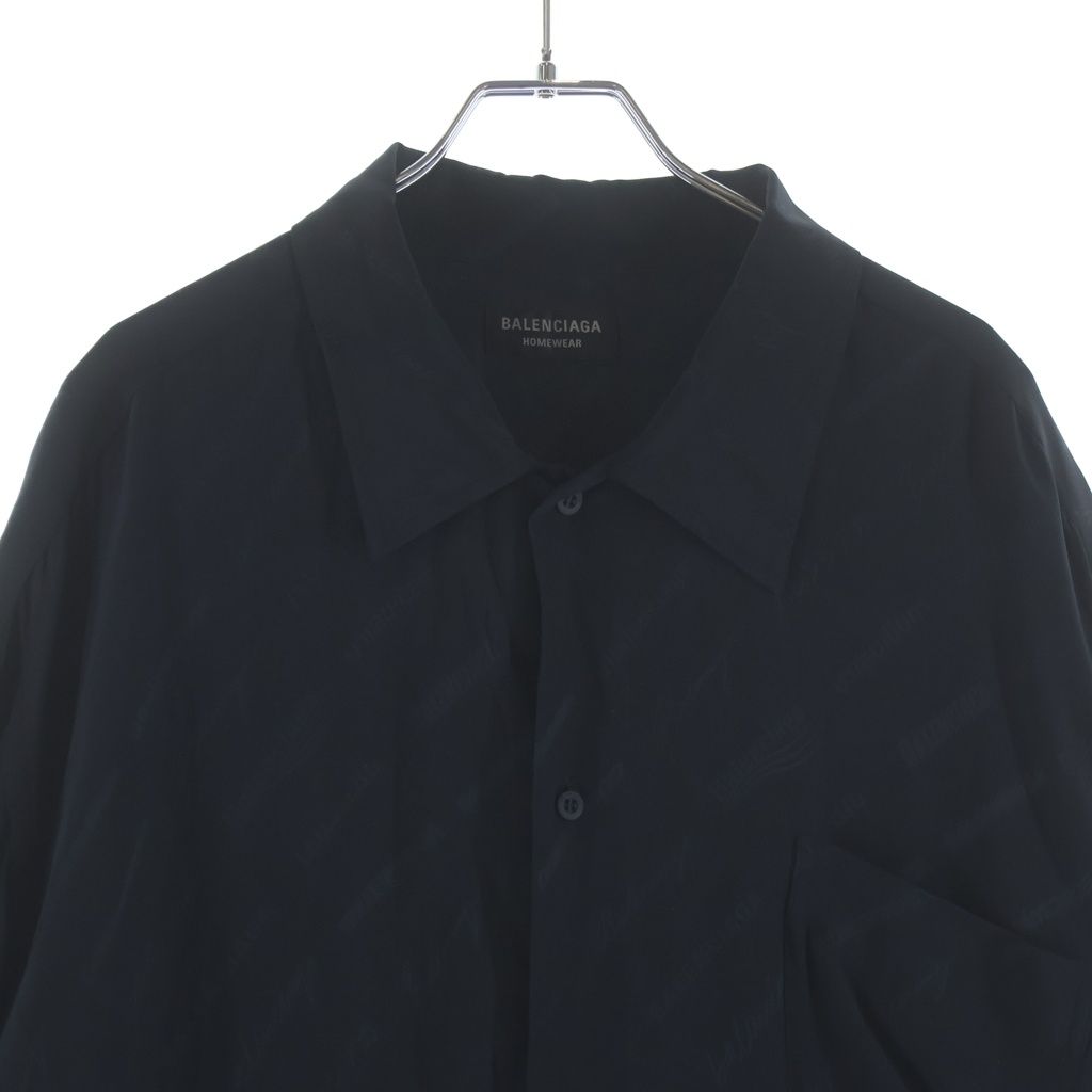 Balenciaga BB Logo All Over Pattern Silk Long Sleeve Shirt Black — view 3