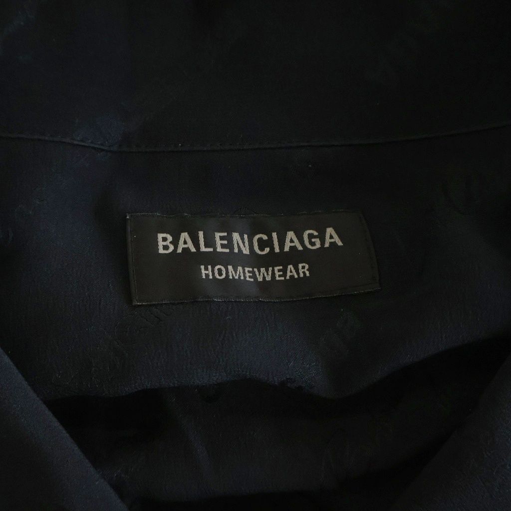 Balenciaga BB Logo All Over Pattern Silk Long Sleeve Shirt Black — view 6