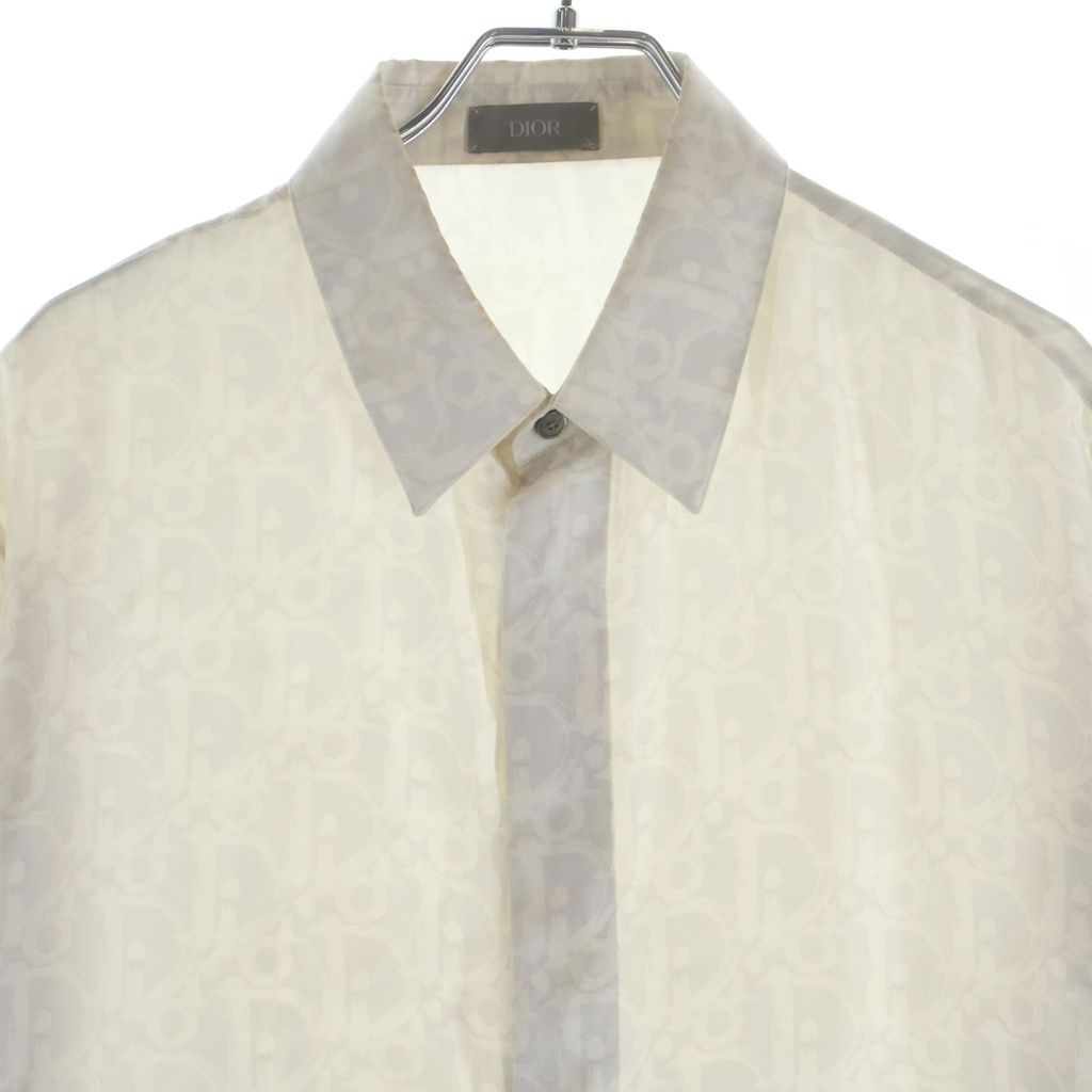 Dior Oak All Over Pattern Silk Long Sleeve Shirt White — view 3