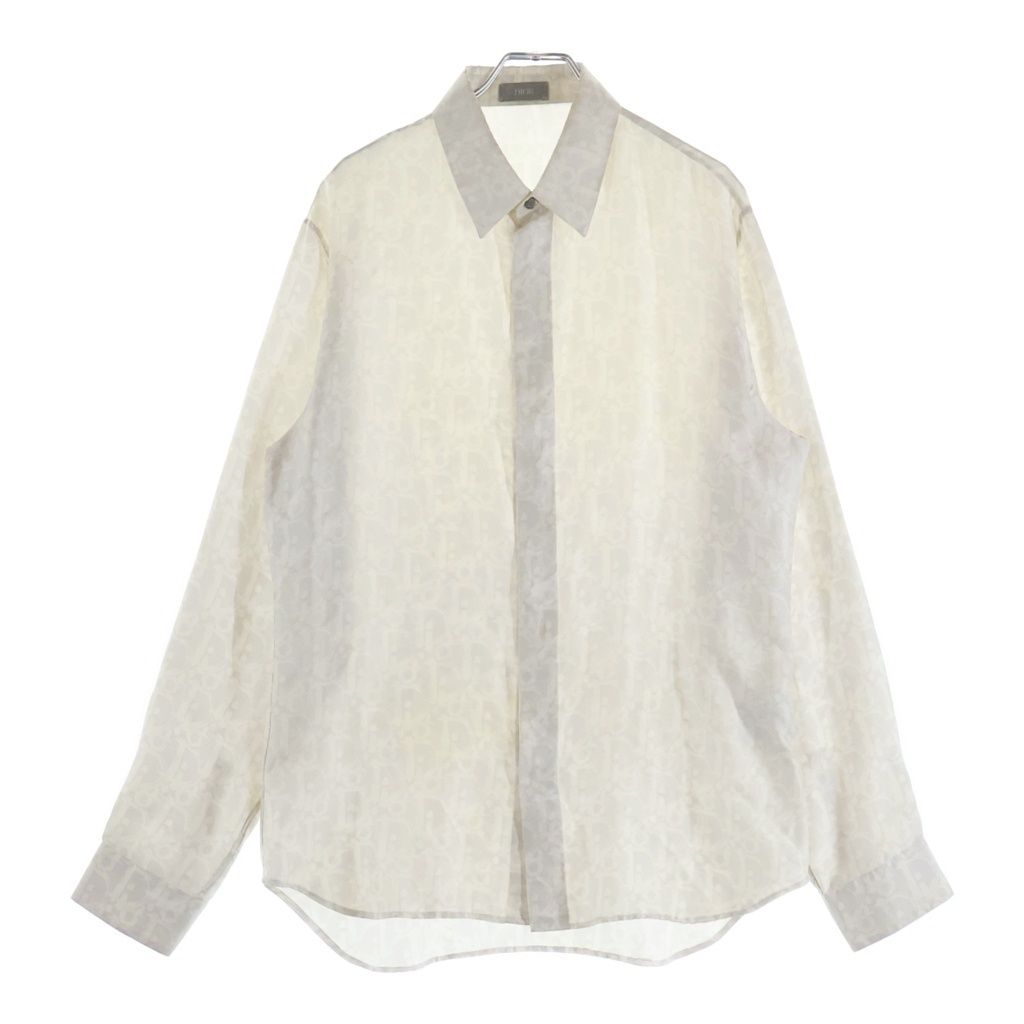 Dior Oak All Over Pattern Silk Long Sleeve Shirt White
