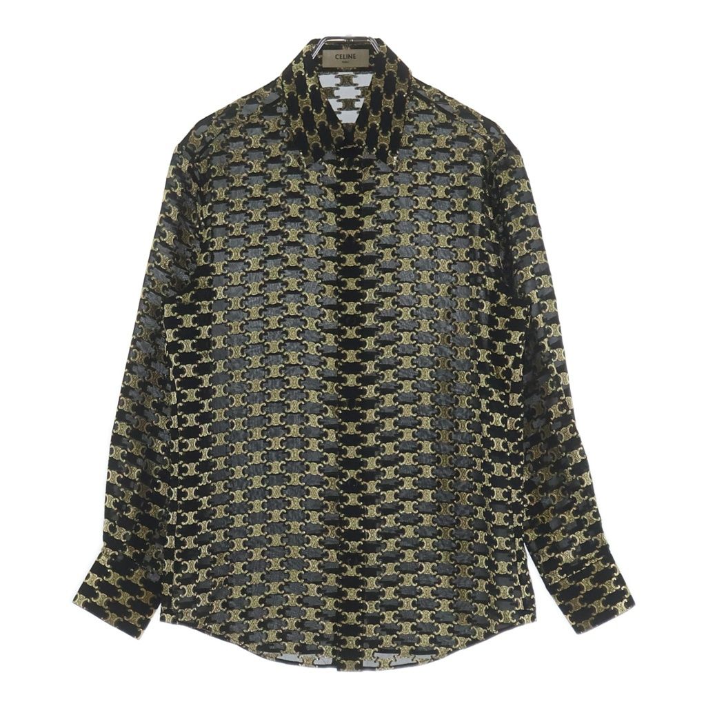 Celine Loose Jacquard Silk Shirt Trio le Zu de Long Sleeve Black Gold