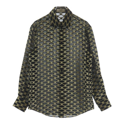 Celine Loose Jacquard Silk Shirt Trio le Zu de Long Sleeve Black Gold