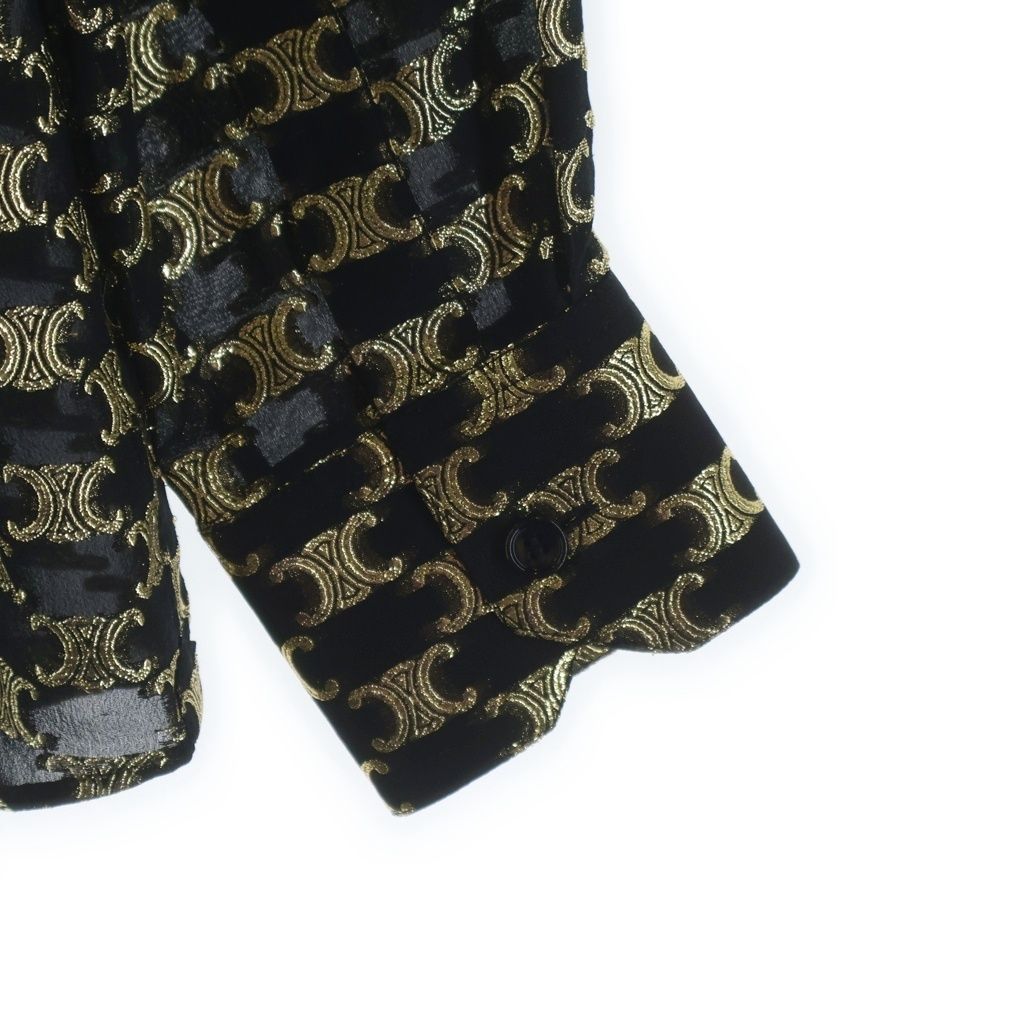 Celine Loose Jacquard Silk Shirt Trio le Zu de Long Sleeve Black Gold — view 5