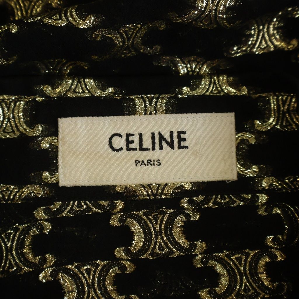 Celine Loose Jacquard Silk Shirt Trio le Zu de Long Sleeve Black Gold — view 6