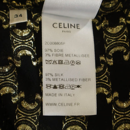 Celine Loose Jacquard Silk Shirt Trio le Zu de Long Sleeve Black Gold — view 7