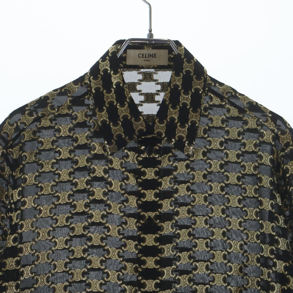 Celine Loose Jacquard Silk Shirt Trio le Zu de Long Sleeve Black Gold — view 3