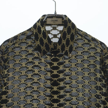 Celine Loose Jacquard Silk Shirt Trio le Zu de Long Sleeve Black Gold — view 3